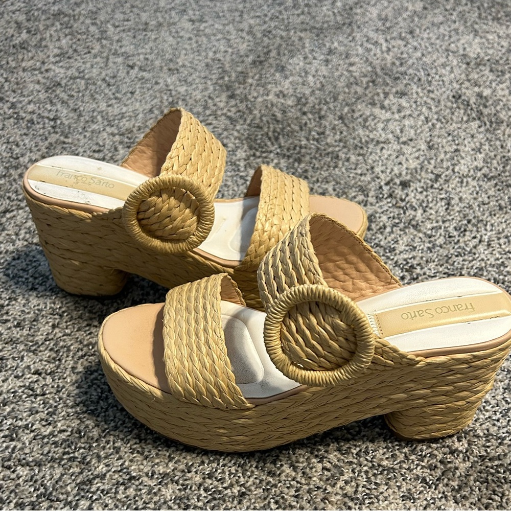 Franco Sarto Woven Platform Sandals in Natural Straw - Picture 3 of 6